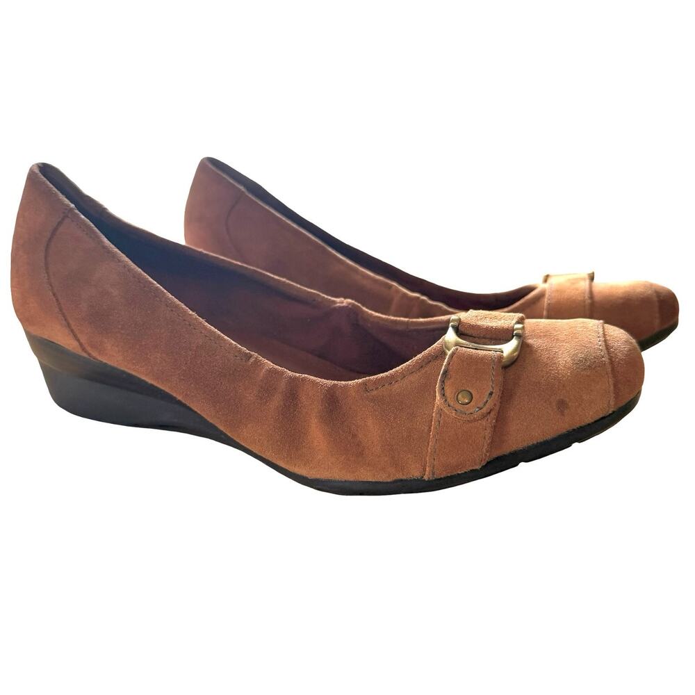 Naturalizer N5 Comfort Low Wedge Brown Suede Slip On Pumps Shoes Leather 8.5 W
